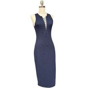 Derek Lam 10 Crosby Navy Lace-Up Midi Dress Medium